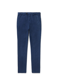 Brunello Cucinelli Navy Tapered Linen And Cotton Blend Trousers
