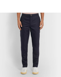 De Bonne Facture Navy Tapered Wool Twill Drawstring Trousers