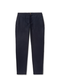 De Bonne Facture Navy Tapered Wool Twill Drawstring Trousers