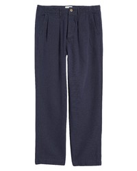 WYTHE Pleat Front Cotton Linen Pants In Deep Navy At Nordstrom