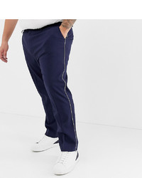 ASOS DESIGN Plus Skinny Smart Trouser In Navy With Cuff And Piping