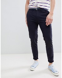 Pull&Bear Skinny Chinos With Belt In Navy