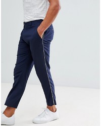 ASOS DESIGN Skinny Smart Trouser In Navy With Piping