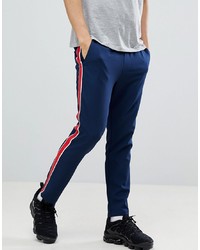 ASOS DESIGN Slim Cropped Trousers In Navy With Red