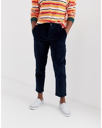 Pull&Bear Slim Fit Cord Trousers In Navy