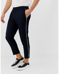 New Look Slim Fit Smart Trousers With Side Piping In Navy