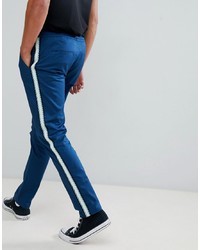 ASOS DESIGN Slim Trousers In Blue With Side Taping