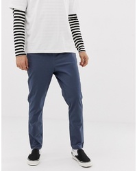 ASOS DESIGN Tapered Chinos In Dark Blue With Elastic Waist