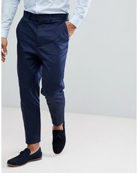 ASOS DESIGN Tapered Smart Trousers In Navy Cotton Sa