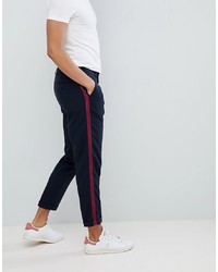 ASOS DESIGN Tapered Smart Trousers In Navy With Tape