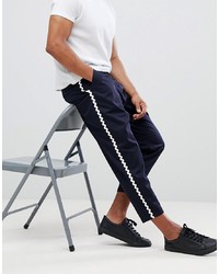 ASOS DESIGN Wide Balloon Cropped Trousers In Navy With Wave Side Taping