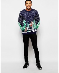 Asos Brand Holidays Sweater With Snow Scene Design