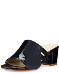 Navy Chunky Leather Heeled Sandals