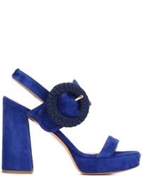 Navy Chunky Suede Heeled Sandals