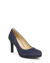 Navy Chunky Suede Pumps