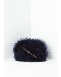 Missguided Navy Feather Clutch Bag