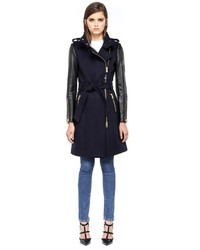 Mackage Dale F4 Long Navy Winter Wool Coat With Leather Sleeves