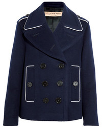 Burberry Double Breasted Wool Blend Coat Navy