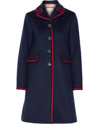 Gucci Embroidered Wool Coat Navy