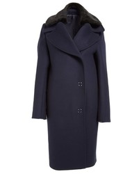 Acne Studios Era Long Wool Blend Coat With Detachable Faux Fur Collar