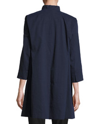 Eileen Fisher High Collar Organic Linen Stretch Coat Midnight