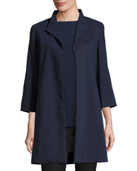 Eileen Fisher High Collar Organic Linen Stretch Coat Midnight