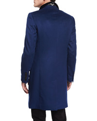 Burberry London Crombie Cashmere Blend Coat With Velvet Collar Navy