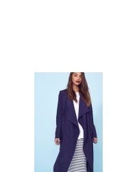 Missguided Waterfall Collarless Trench Coat Navy