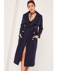 Missguided Navy Longline Military Coat