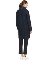 Herno Navy Wool And Nylon Layered Cocoon Coat