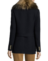 Theory Overby Belmore Fox Collar Double Breasted Coat
