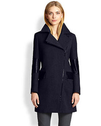 Belstaff Paxford Leather Accent Wool Coat
