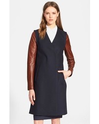 Theory Quennel Wool Blend Coat With Leather Sleeves