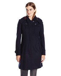 Tommy Hilfiger Single Breasted Wool Blend Coat With Hood