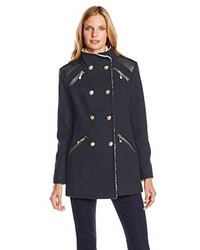 Vince Camuto Military Double Breasted Wool Coat With Sherpa Lining