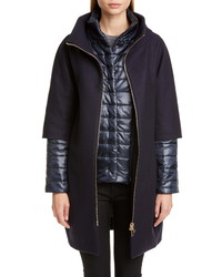 Herno Wool Blend Cocoon Coat With Removable Sleeves Bib