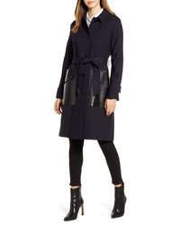 Cole Haan Signature Wool Blend Leather Coat