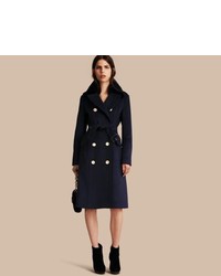 Burberry Wool Cashmere Trench Coat With Detachable Fur Collar