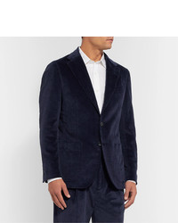Caruso Indigo Unstructured Cotton Blend Corduroy Suit Jacket
