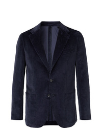 Caruso Indigo Unstructured Cotton Blend Corduroy Suit Jacket