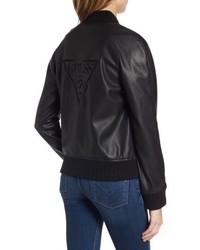 GUESS Patch Detail Mixed Media Bomber Jacket