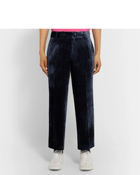 Sies Marjan Navy Alex Cropped Silk And Cotton Blend Corduroy Trousers