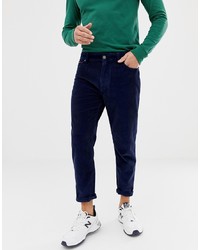 Tommy Jeans Tapered Ankle Length Heavy Corduroy Trousers In Navy