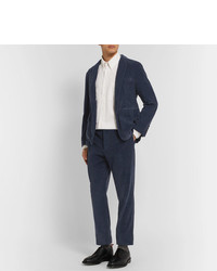 Thom Browne Navy Slim Fit Cropped Gart Dyed Cotton Corduroy Trousers