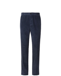 Thom Browne Navy Slim Fit Cropped Gart Dyed Cotton Corduroy Trousers