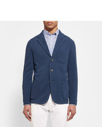 Barena Blue Slim Fit Unstructured Knitted Cotton Blazer