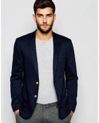 Asos Brand Skinny Jersey Blazer With Gold Buttons