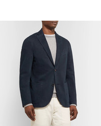 Incotex Navy Gart Dyed Cotton And Cashmere Blend Twill Blazer