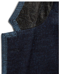 Etro Navy Slim Fit Contrast Trimmed Cotton Blend Blazer