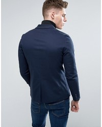 Asos Skinny Blazer In Navy Cotton